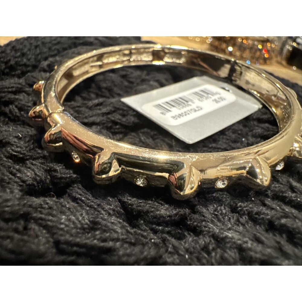 Sequin Brand Goldtone W CZ Textured Studs Bangle Bracelet NEW